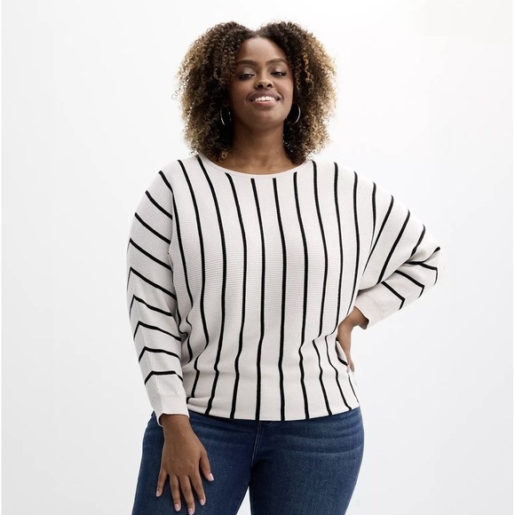 Chelsea & Theodore Sweaters - Chelsea & Theodore Women's Plus Size 1X Long Sleeve Boatneck Striped Sweater NWT